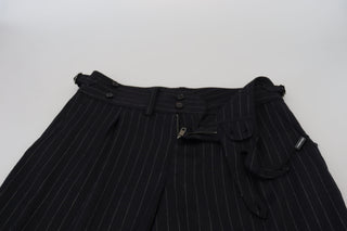 Schwarze Chino-Hose aus Wolle mit Streifen