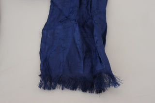 Blauer Seidenschal Foulard Fransen Schal