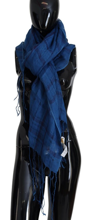 Chal de lino azul con flecos