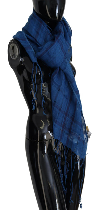 Chal de lino azul con flecos