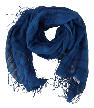 Chal de lino azul con flecos