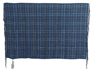 Chal de lino azul con flecos