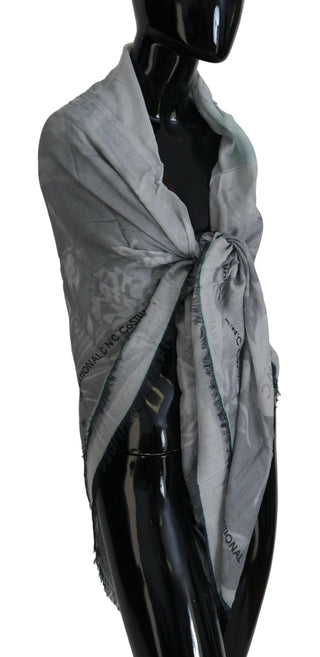 Grau bedruckter Schal Foulard Fransen Schal