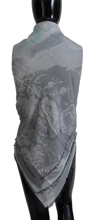 Grau bedruckter Schal Foulard Fransen Schal