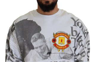 Weißes Baumwoll-Rundhals-Sweatshirt