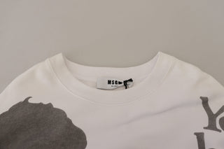 Weißes Baumwoll-Rundhals-Sweatshirt