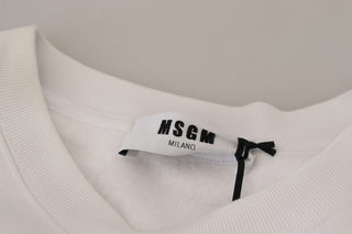 Weißes Baumwoll-Rundhals-Sweatshirt