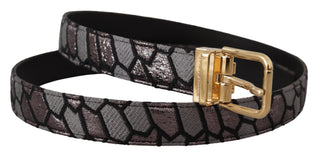 Mehrfarbiger Patchwork-Ledergürtel mit Gold-Jacquard