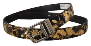 Cinturón multicolor de cuero jacquard con logo y hebilla metálica