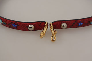 Red Exotic Leather Crystals Shoulder Strap