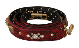 Correa reversible para bolso de cuero de pitón rojo con cristales