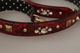 Correa reversible para bolso de cuero de pitón rojo con cristales