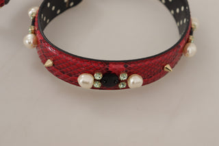 Red Python Leather Crystals Reversible Shoulder Strap