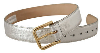 Silbernes Leder Goldfarbenes Logo Metallschnalle Taillengürtel