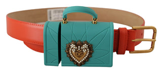 Cinturón con bolso micro Devotion Heart y auriculares en cuero naranja  