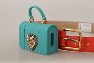 Cinturón con bolso micro Devotion Heart y auriculares en cuero naranja  