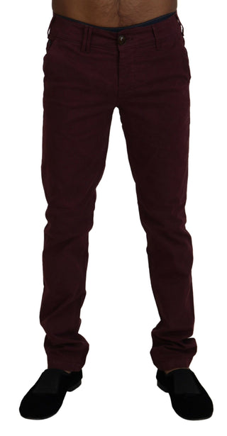 Pantalones casuales ajustados de algodón granate con elasticidad  