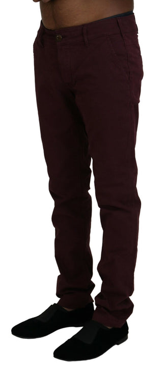 Bordeauxrote Baumwoll-Stretch-Skinny-Freizeithose für Herren