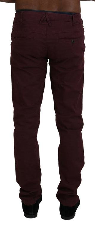 Bordeauxrote Baumwoll-Stretch-Skinny-Freizeithose für Herren