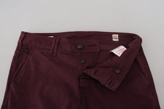 Bordeauxrote Baumwoll-Stretch-Skinny-Freizeithose für Herren