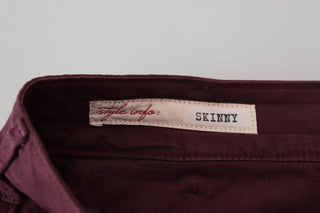 Bordeauxrote Baumwoll-Stretch-Skinny-Freizeithose für Herren