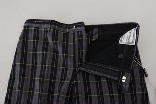 Gray Checkered Slim Fit Men Pants