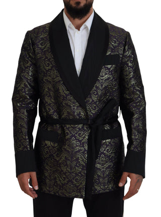 Chaqueta blazer bata barroca dorada y púrpura  