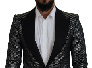 Dark Gray Silver Jacquard Slim Fit Jacket Blazer