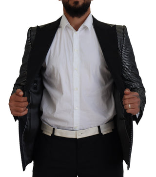 Dark Gray Silver Jacquard Slim Fit Jacket Blazer