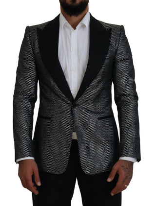 Dark Gray Silver Jacquard Slim Fit Jacket Blazer