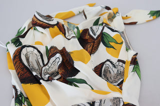 Vestido mini ajustado de seda con estampado de coco blanco