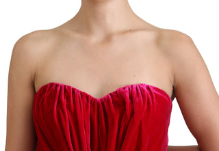Pink Viscose Stretch Strapless A-line Dress