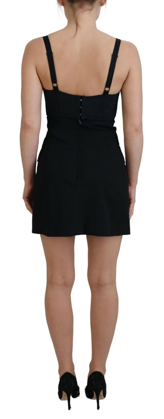 Schwarzes Mini-Kleid aus Woll-Stretch im Etui-Stil