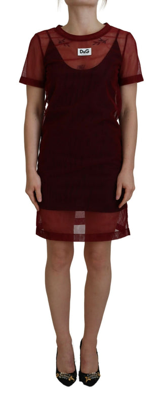 Vestido mini de dos capas de nylon granate