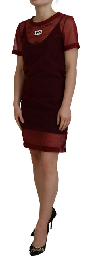 Vestido mini de dos capas de nylon granate