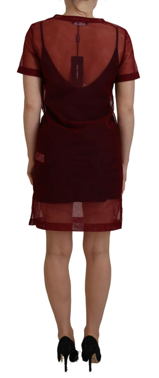 Vestido mini de dos capas de nylon granate