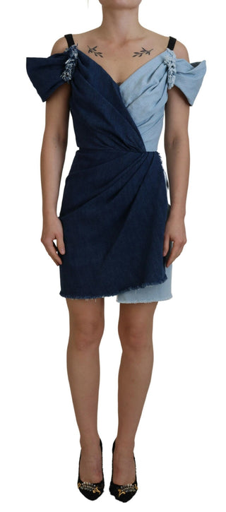 Zweifarbiger Patchwork-Mini-Jeanskleid
