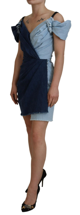 Zweifarbiger Patchwork-Mini-Jeanskleid