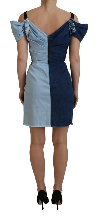 Zweifarbiger Patchwork-Mini-Jeanskleid