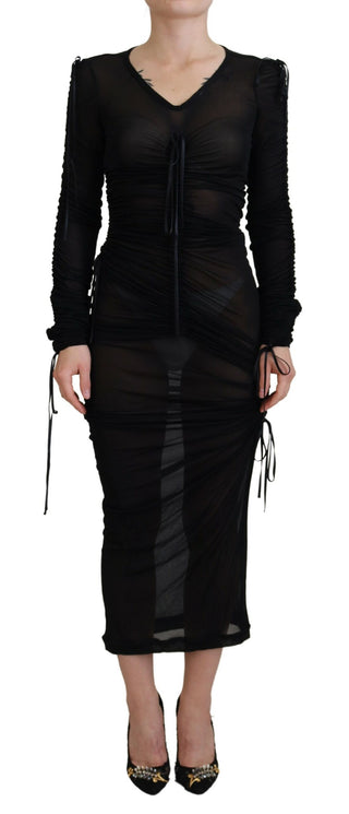 Vestido midi ajustado de viscosa negro