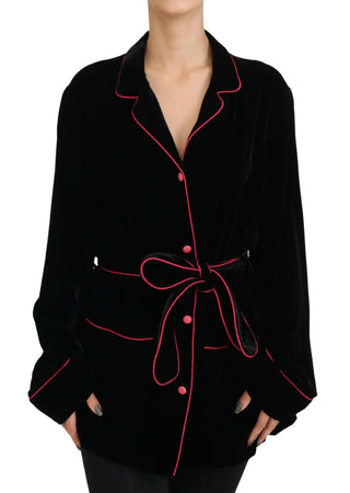 Chaqueta blazer negra de viscosa con botones y cinturón