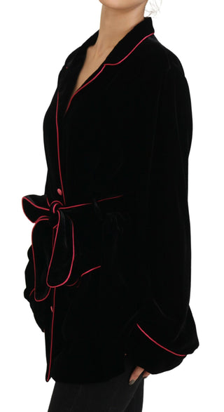 Chaqueta blazer negra de viscosa con botones y cinturón