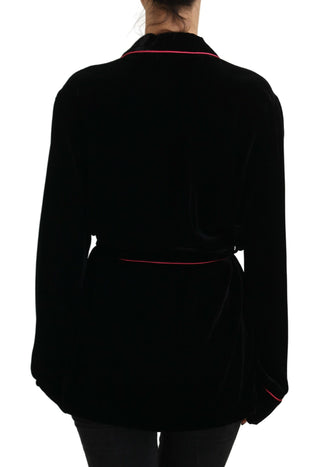 Chaqueta blazer negra de viscosa con botones y cinturón