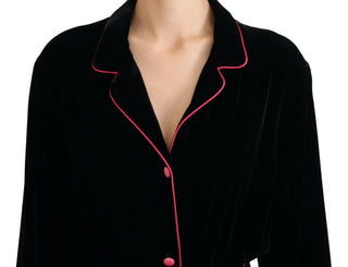 Chaqueta blazer negra de viscosa con botones y cinturón