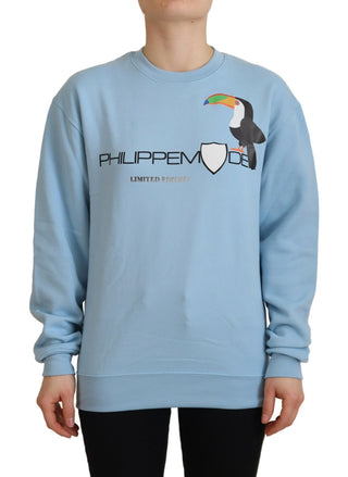 Hellblauer Pullover mit Logo-Print und langen Ärmeln