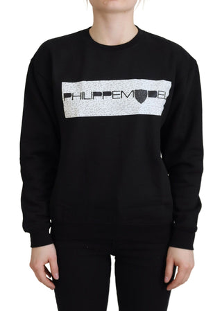 Schwarzer bedruckter Langarm-Pullover