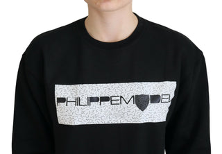 Schwarzer bedruckter Langarm-Pullover