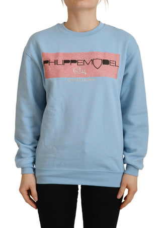 Hellblauer Pullover mit Logo-Print und langen Ärmeln