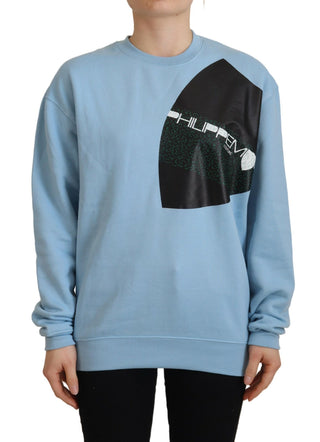 Hellblauer Pullover mit Logo-Print und langen Ärmeln