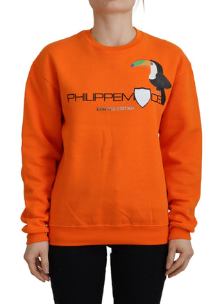 Oranger bedruckter Langarm-Pullover